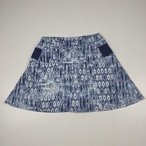 Dona Jo Skort Womens 3 Blue White Ikat Print Tennis Skirt Shorts Active Pockets